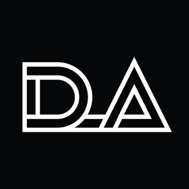 Siyah zemin üzerinde çizgi biçimi negatif alana sahip DA Logo monogramı
