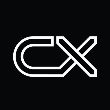 Siyah zemin üzerinde çizgi biçimi negatif alana sahip CX Logo monogramı