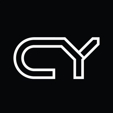 Siyah zemin üzerinde çizgi biçimi negatif alana sahip CY logo monogramı