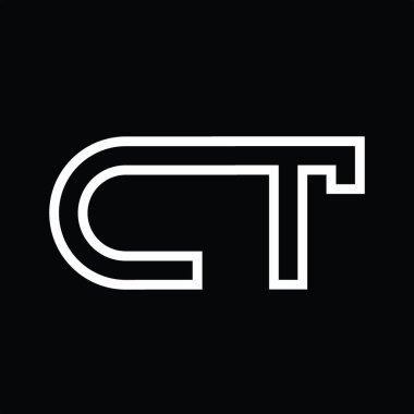 Siyah zemin üzerinde çizgi biçimi negatif alan olan CT logo monogramı