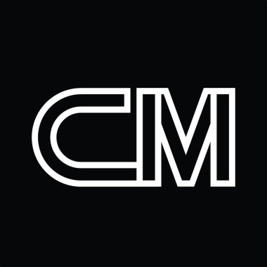 Siyah zemin üzerinde çizgi biçimi negatif alana sahip CM Logo monogramı