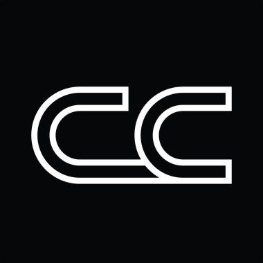 Siyah zemin üzerinde çizgi biçimi negatif alana sahip CC logo monogramı