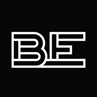 Siyah zemin üzerinde çizgi biçimi negatif alan olan BE logo monogramı