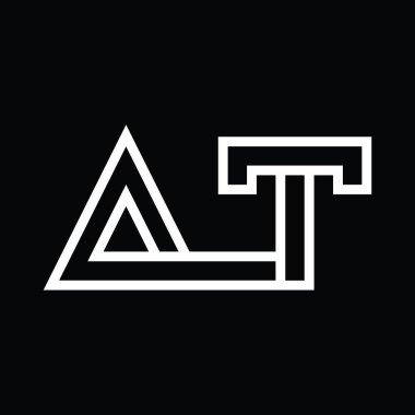Siyah zemin üzerinde çizgi biçimi negatif alana sahip AT logosu monogramı
