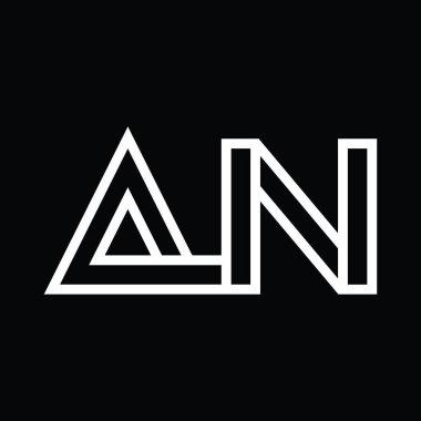 Siyah zemin üzerinde çizgi biçimi negatif alana sahip AN logo monogramı