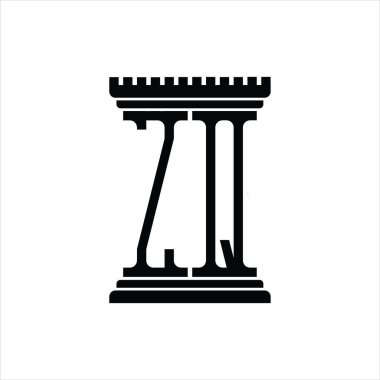 Sütun biçimli ZQ logo monogramı beyaz arkaplan tasarım şablonu