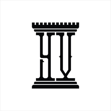 Sütun biçimli YV logo monogramı beyaz arkaplan tasarım şablonu