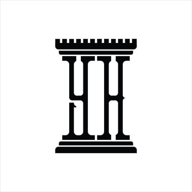 Sütun biçimli YH logo monogramı beyaz arkaplan tasarım şablonu