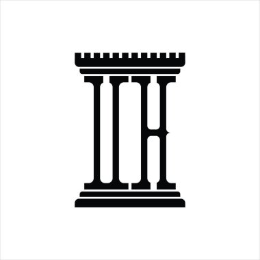 Sütun şeklindeki beyaz arkaplan dizayn şablonuna sahip UH logo monogramı