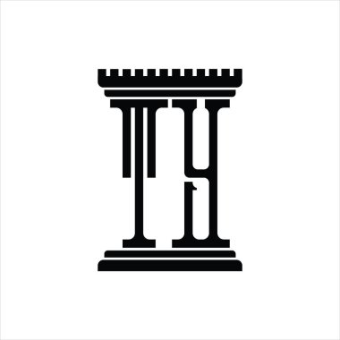 Sütun biçimli TY logosu beyaz arkaplan tasarım şablonu