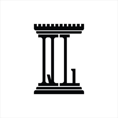Sütun biçimli QL logo monogramı beyaz arkaplan tasarım şablonu