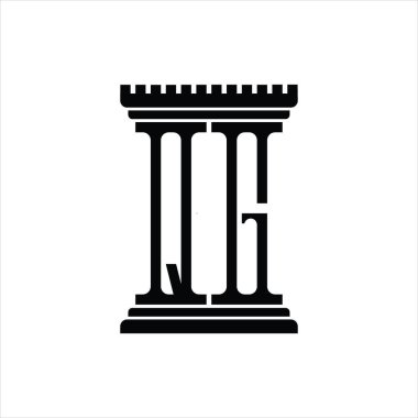 Sütun biçimli QG logo monogramı beyaz arkaplan tasarım şablonu