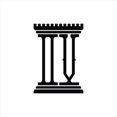 Sütun şeklindeki beyaz arkaplan dizayn şablonuna sahip OV logo monogramı