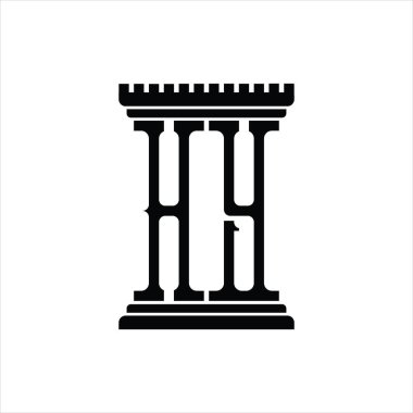 Sütun şeklindeki beyaz arkaplan dizayn şablonuna sahip HY logo monogramı