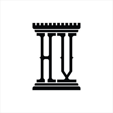 Sütun şeklindeki beyaz arkaplan dizayn şablonuna sahip HV logo monogramı