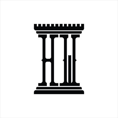 Sütun şeklindeki beyaz arkaplan dizayn şablonuna sahip HW logo monogramı