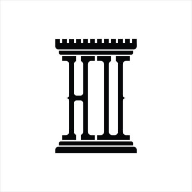 Sütun şeklindeki beyaz arkaplan dizayn şablonuna sahip HU logo monogramı