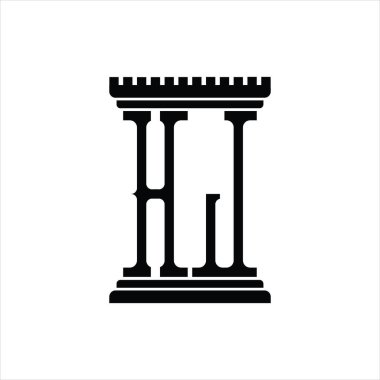 Sütun şeklindeki beyaz arkaplan dizayn şablonuna sahip HJ logo monogramı