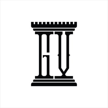 Sütun biçimli GV logo monogramı beyaz arkaplan tasarım şablonu