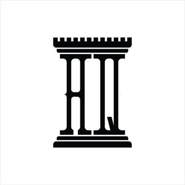 Sütun şeklindeki beyaz arkaplan dizayn şablonuna sahip AQ logo monogramı