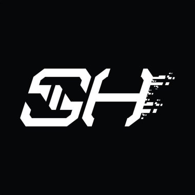 SH logo monogramı soyut hız teknolojisi kara zemin tasarım şablonu