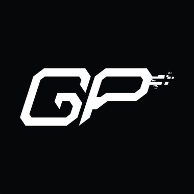GP Logo monogramı soyut hız teknolojisi kara zemin tasarım şablonu