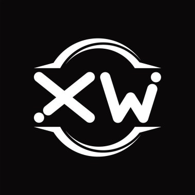 XW Logo monogram with circle rounded slice shape blackground design template