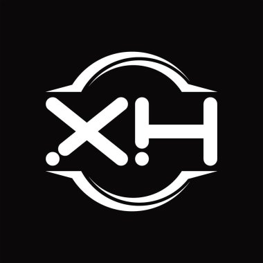 XH Logo monogram with circle rounded slice shape blackground design template