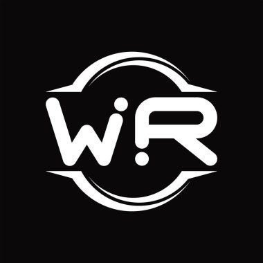 WR Logo monogram with circle rounded slice shape blackground design template