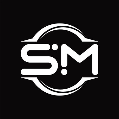 SM Logo monogram with circle rounded slice shape blackground design template