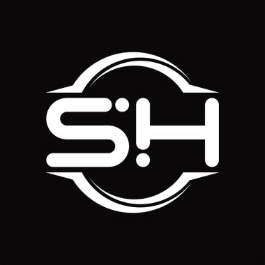 SH Logo monogram with circle rounded slice shape blackground design template