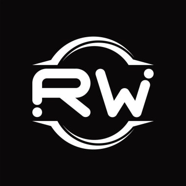 RW Logo monogram with circle rounded slice shape blackground design template