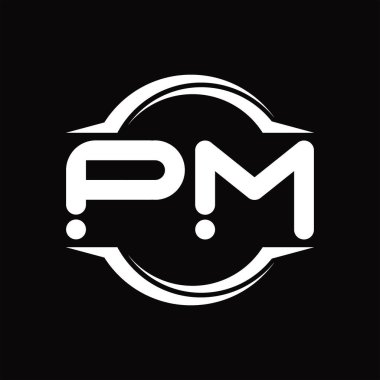 PM Logo monogram with circle rounded slice shape blackground design template