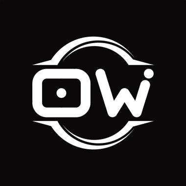 OW Logo monogram with circle rounded slice shape blackground design template