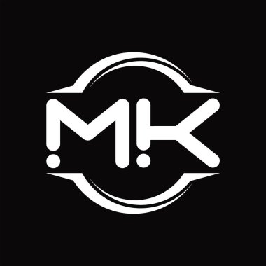 MK Logo monogram with circle rounded slice shape blackground design template