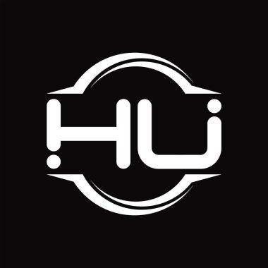 HU Logo monogram with circle rounded slice shape blackground design template