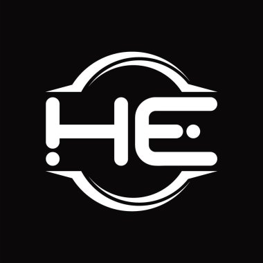 HE Logo monogram with circle rounded slice shape blackground design template