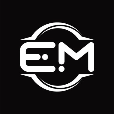 EM Logo monogram with circle rounded slice shape blackground design template