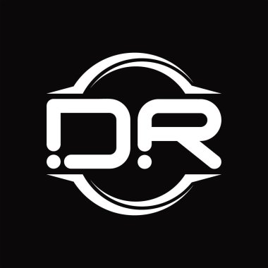DR Logo monogram with circle rounded slice shape blackground design template