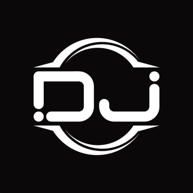DJ Logo monogram with circle rounded slice shape blackground design template