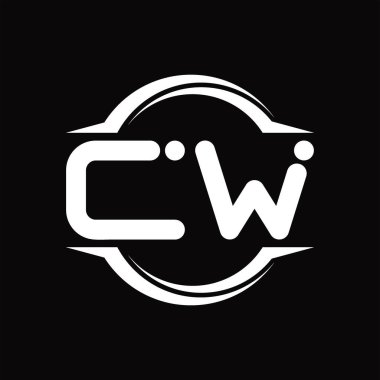 CW Logo monogram with circle rounded slice shape blackground design template