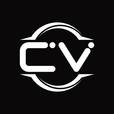 CV Logo monogram with circle rounded slice shape blackground design template
