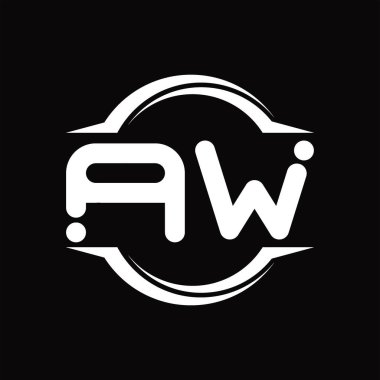 AW Logo monogram with circle rounded slice shape blackground design template