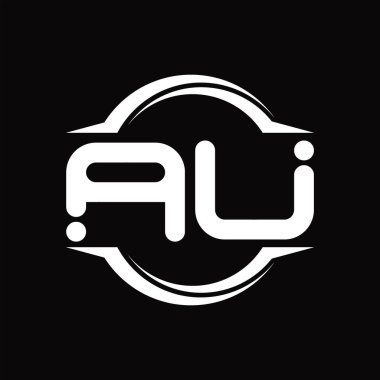 AU Logo monogram with circle rounded slice shape blackground design template