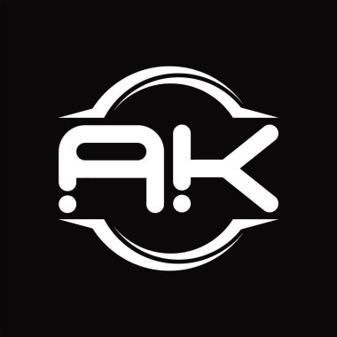 AK Logo monogram with circle rounded slice shape blackground design template