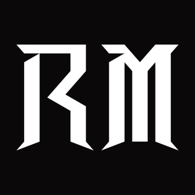 Dilimlenmiş siyah zemin tasarım şablonu ile RM Logo monogramı