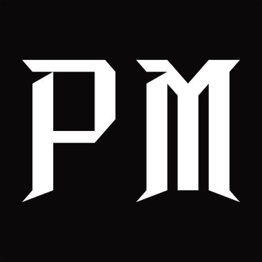 Dilimlenmiş siyah zemin tasarım şablonlu PM logo monogramı
