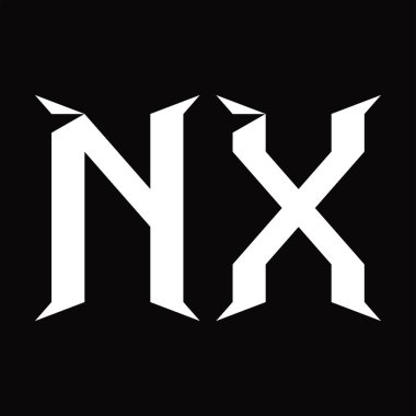Dilimlenmiş siyah zemin tasarım şablonlu NX Logo monogramı