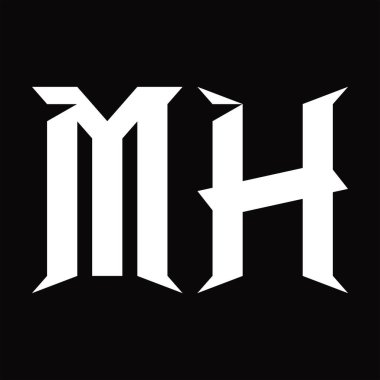 Dilimlenmiş siyah zemin tasarım şablonu ile MH logo monogramı