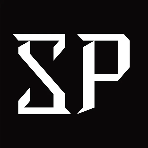 スライス形状ブラックグランドデザインテンプレートとSpロゴモノグラム — ストックベクタ